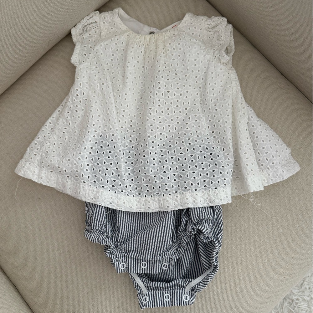 Cat & Jack White Eyelet Dress with Striped Bloomers
